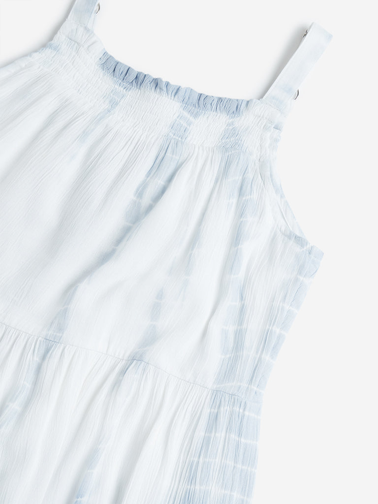 Y&F Kids Blue Tie-Dye Print Tiered Dress