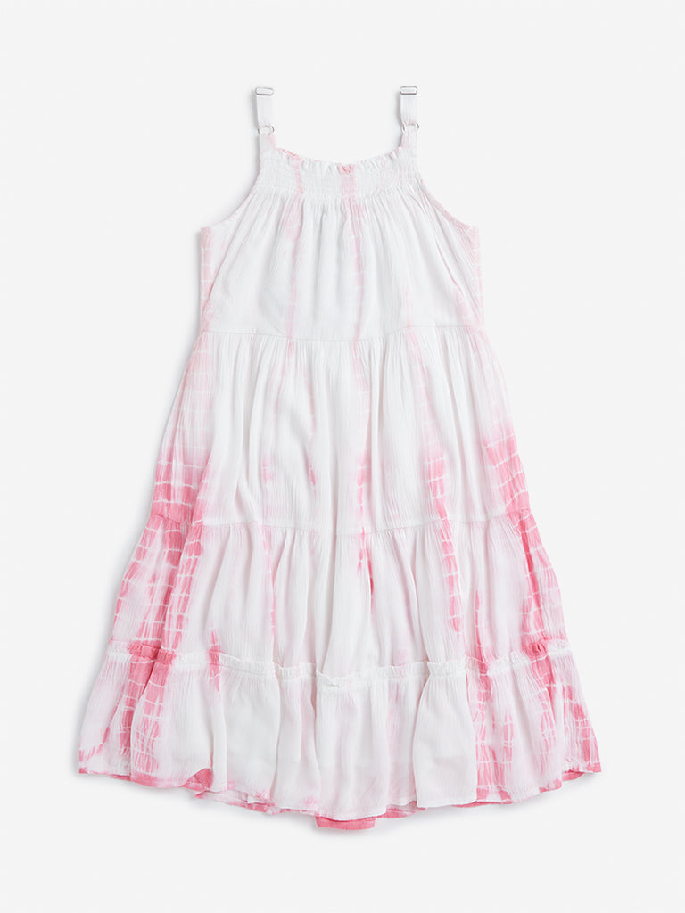 Y&F Kids Pink Tie-Dye Printed Tiered Dress