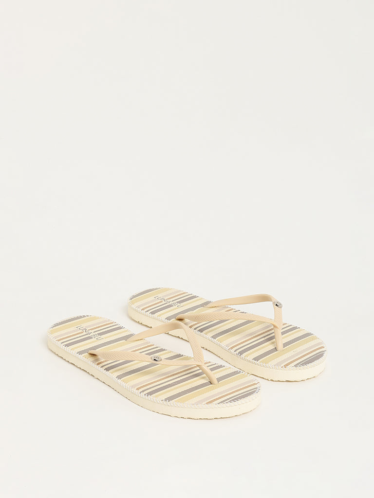 LUNA BLU Beige Striped Flip-Flop