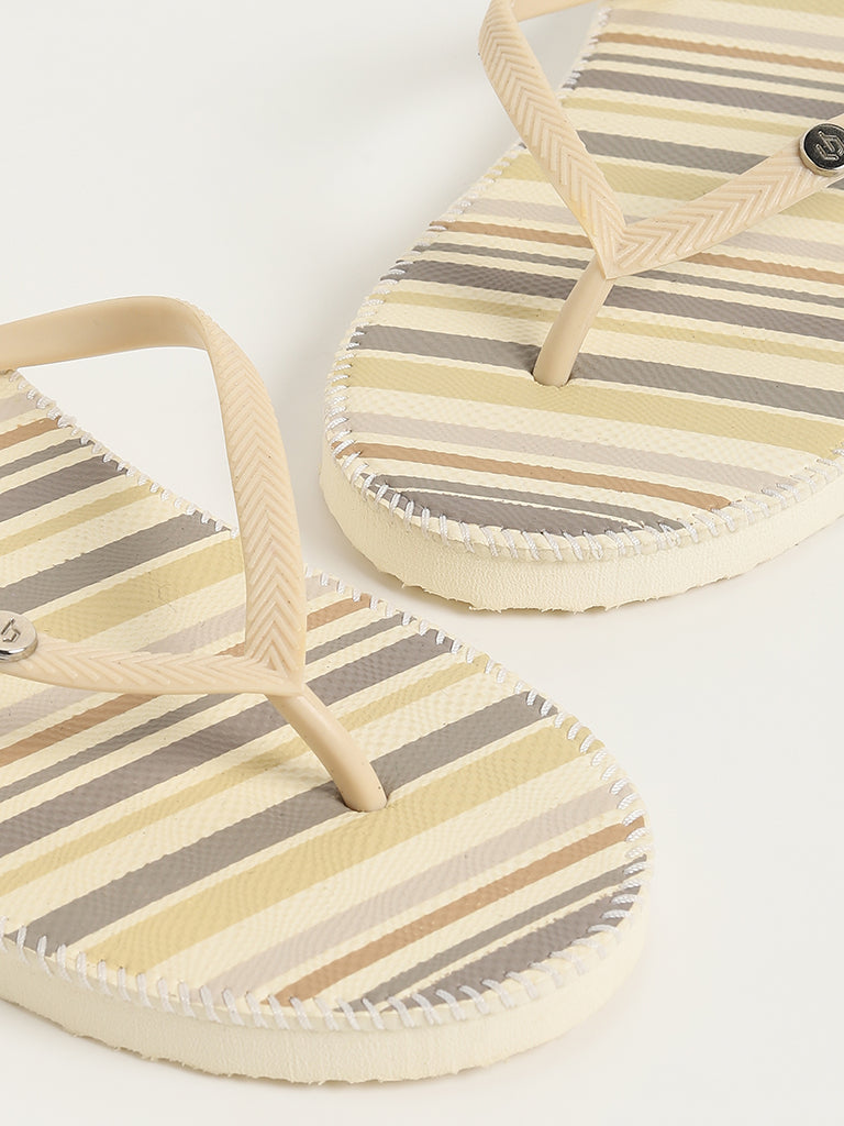 LUNA BLU Beige Striped Flip-Flop