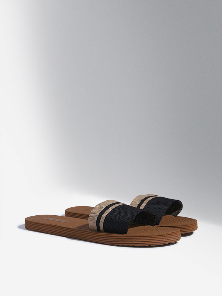 LUNA BLU Beige Knit-Textured Slides