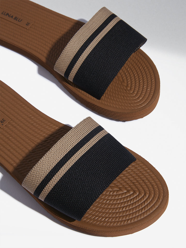 LUNA BLU Beige Knit-Textured Slides