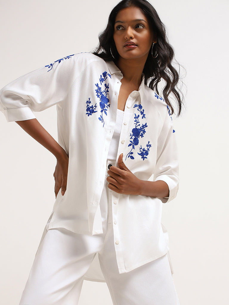 LOV White Embroidered Drop-Tail Shirt