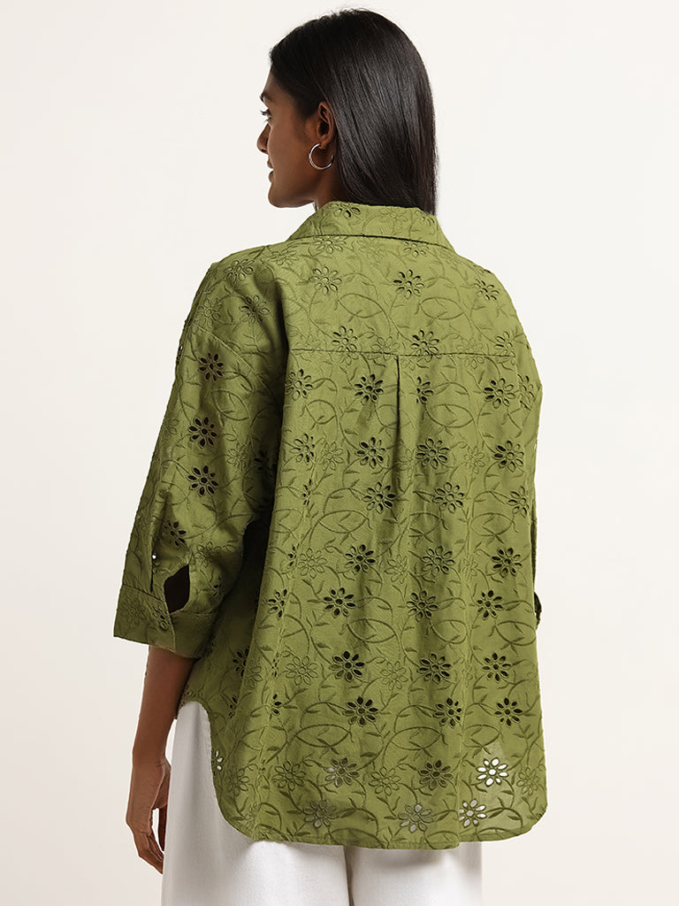 LOV Green Cotton Schiffli Shirt