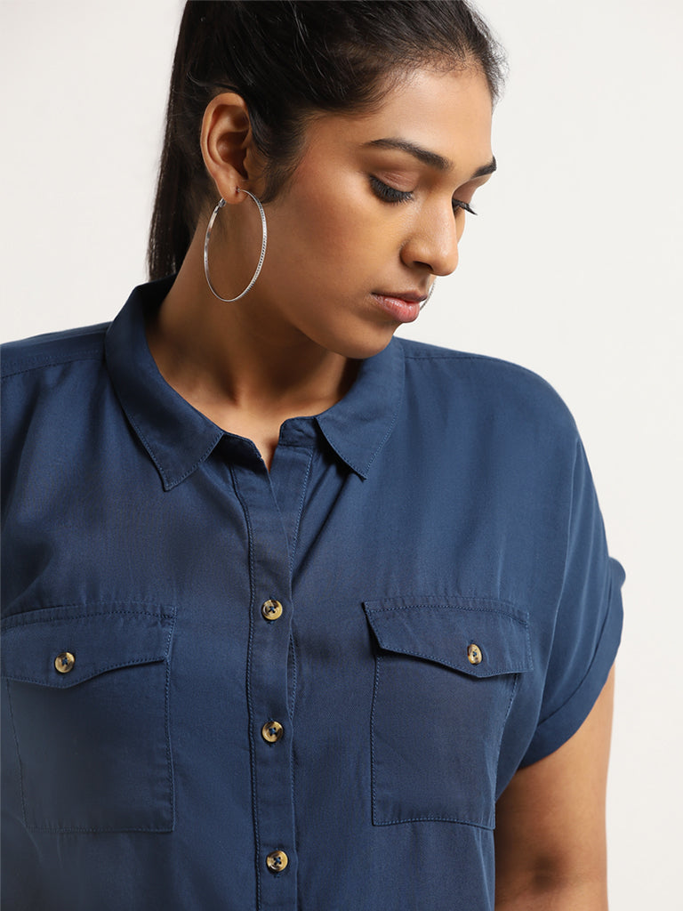 Gia Blue Solid Relaxed Fit Shirt