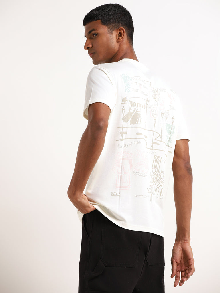 Nuon Cream Printed Slim Fit T-Shirt