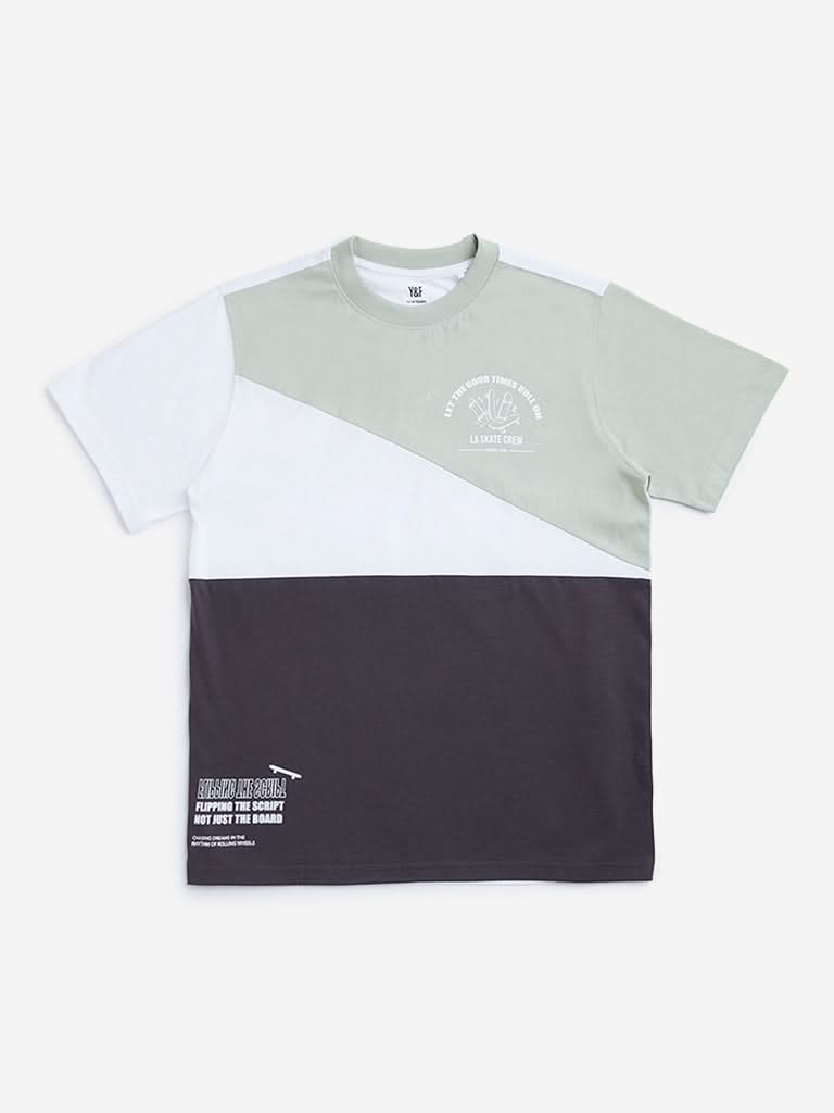 Y&F Kids Sage Colour-Blocked T-Shirt