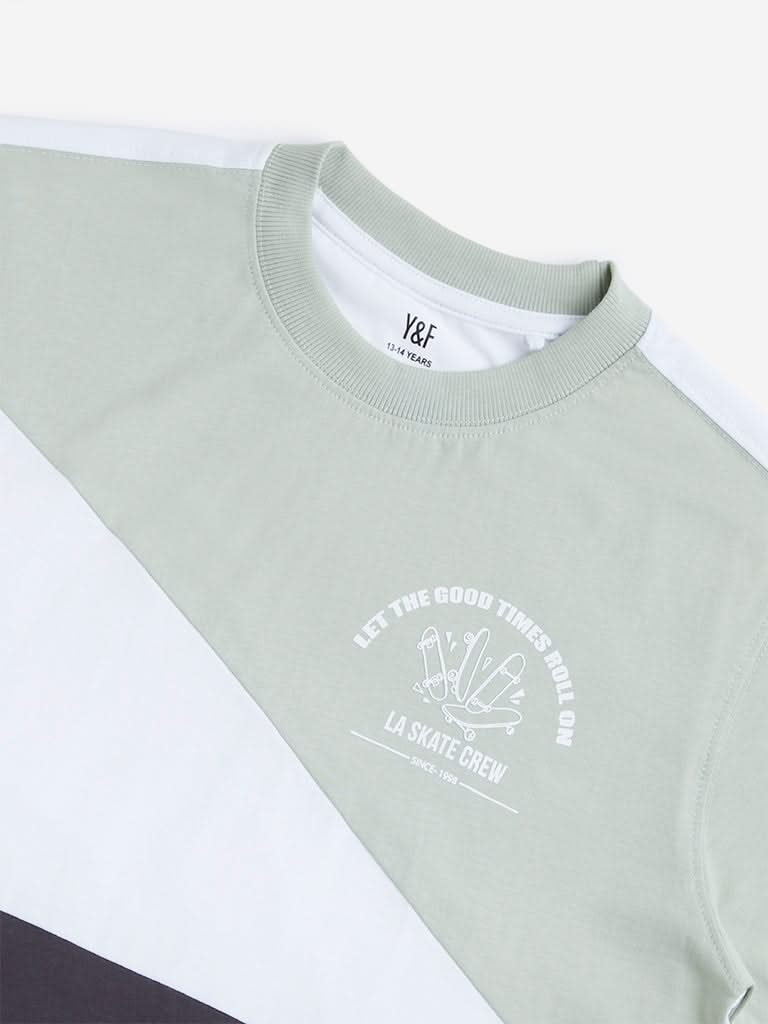 Y&F Kids Sage Colour-Blocked T-Shirt