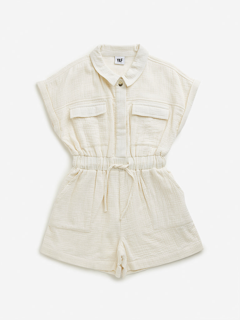 Y&F Kids Off-White Textured Jumpsuit