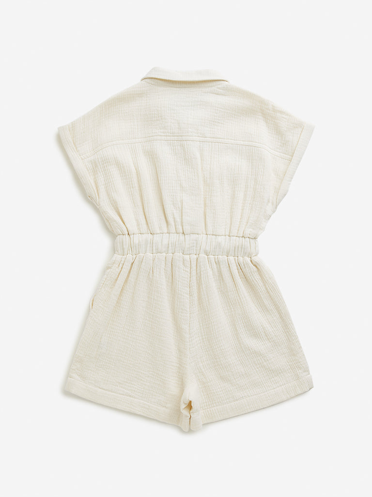 Y&F Kids Off-White Textured Jumpsuit