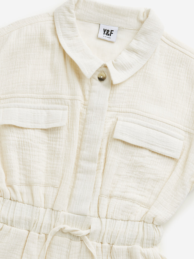 Y&F Kids Off-White Textured Jumpsuit