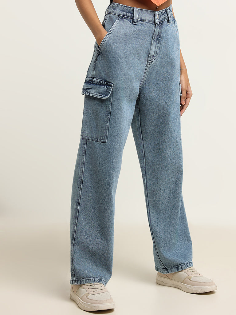 Nuon Blue High Rise Relaxed Fit Jeans