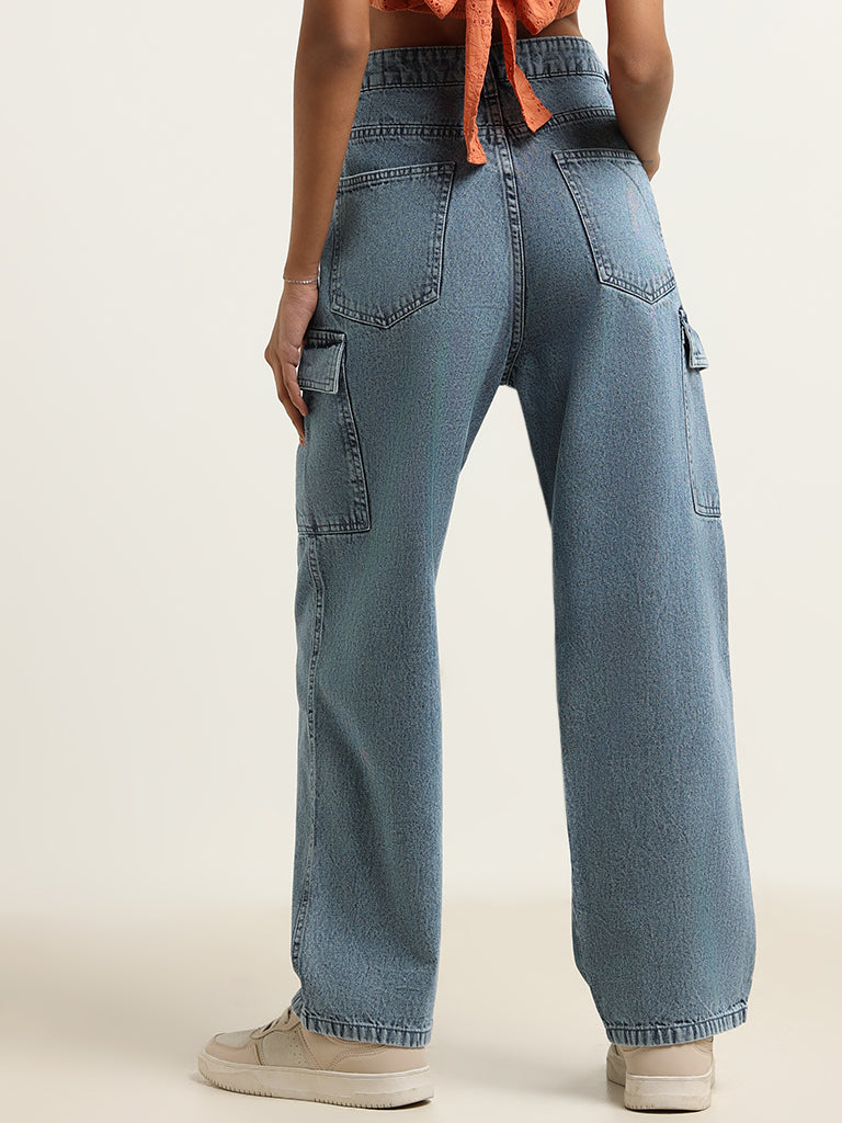 Nuon Blue High Rise Relaxed Fit Jeans