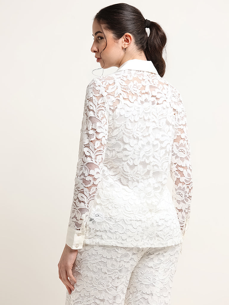 Wardrobe White Lace-Detail Shirt with Camisole