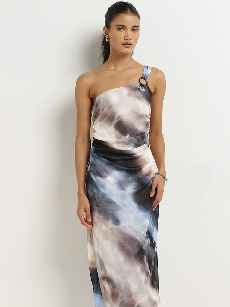 Wardrobe Multicolour Tie-Dye Design One-Shoulder Dress