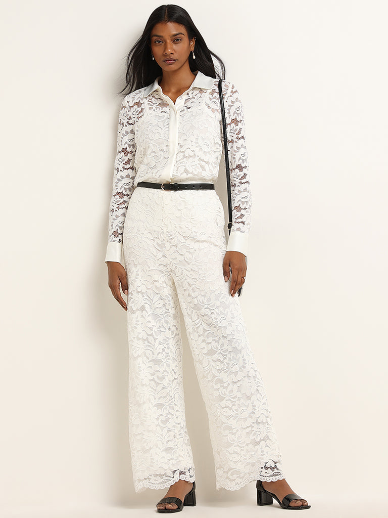 Wardrobe White Lace-Detail Pants