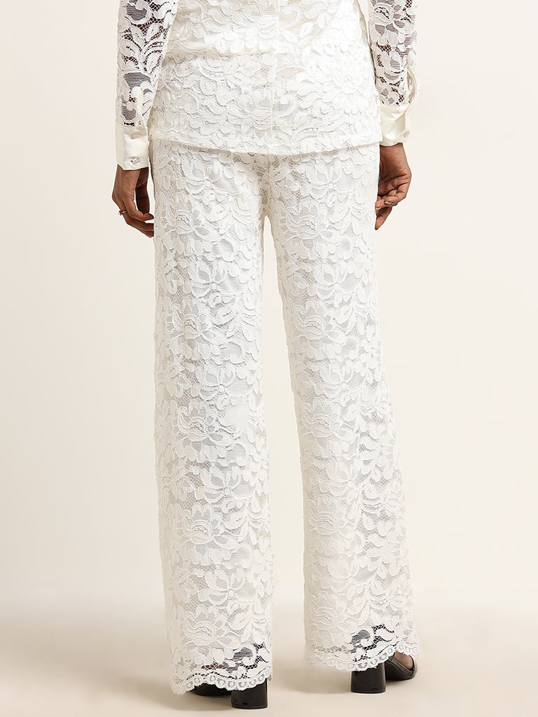 Wardrobe White Lace-Detail Pants