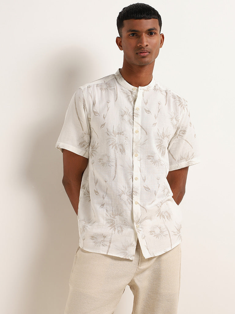 ETA Off-White Floral Print Cotton Resort Fit Shirt