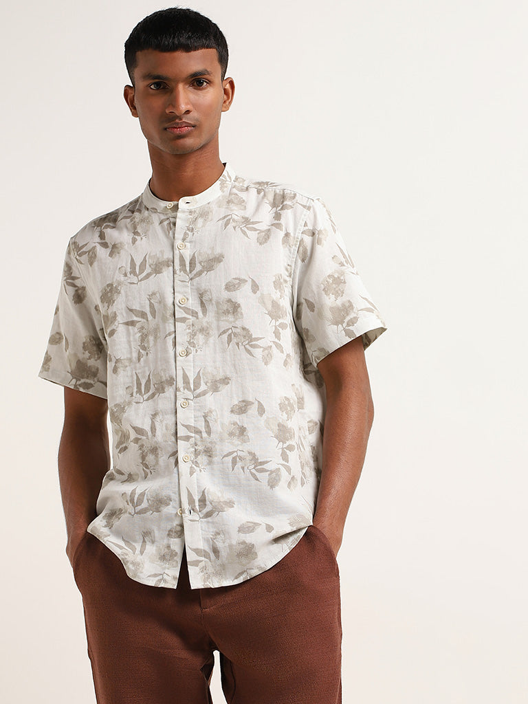 ETA White Floral Print Cotton Resort Fit Shirt