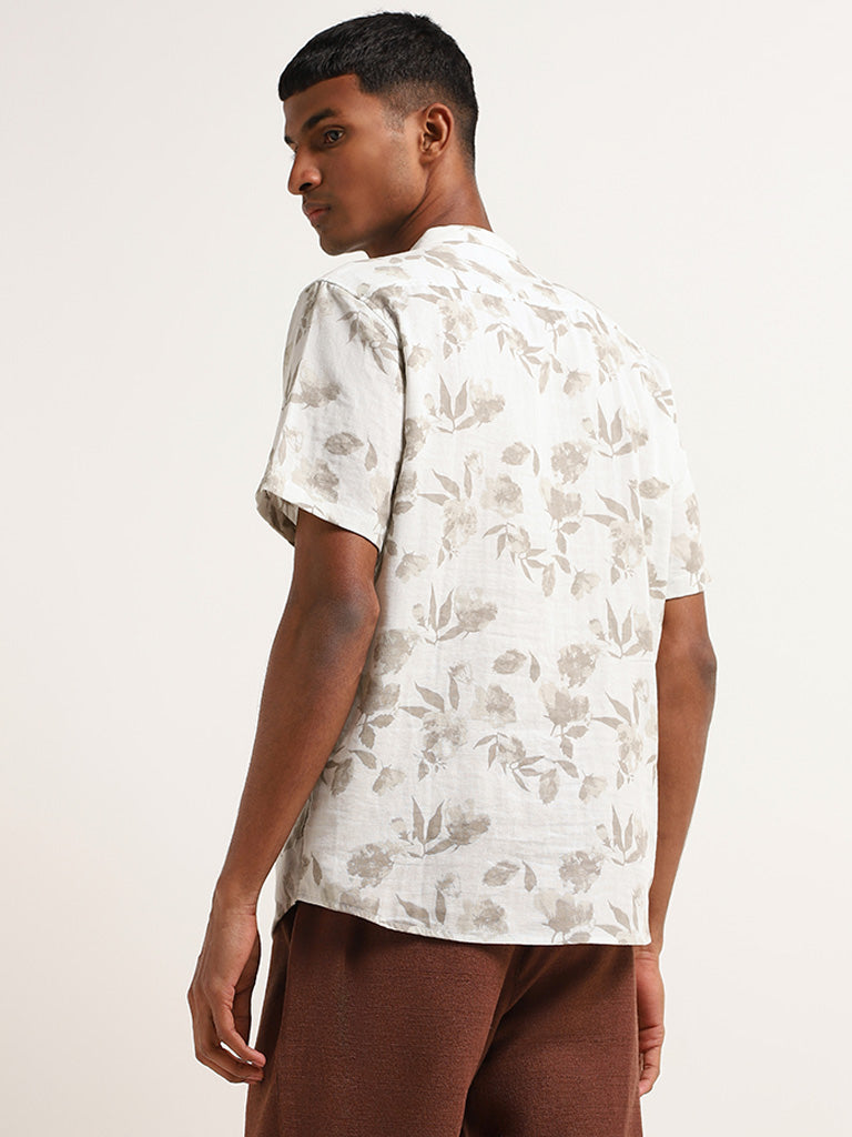 ETA White Floral Print Cotton Resort Fit Shirt