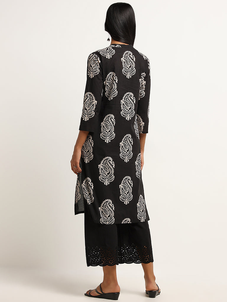 Utsa Black Paisley Print Kurta