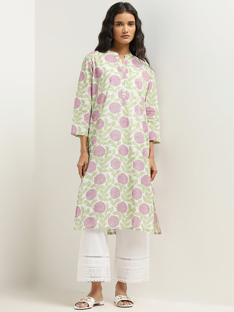 Utsa Lilac Foliage Print Straight Kurta