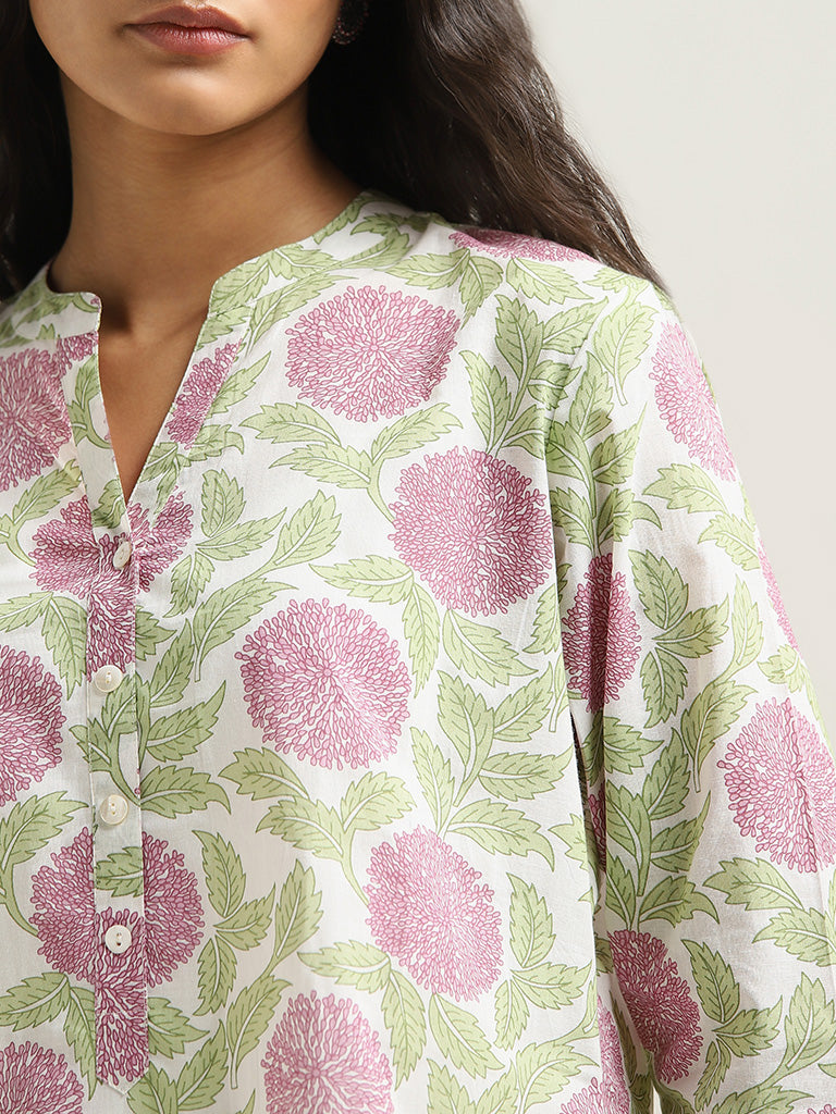 Utsa Lilac Foliage Print Straight Kurta