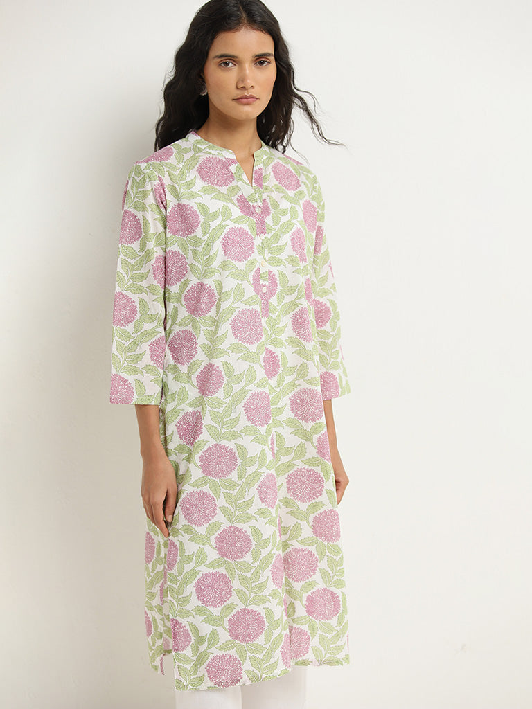 Utsa Lilac Foliage Print Straight Kurta