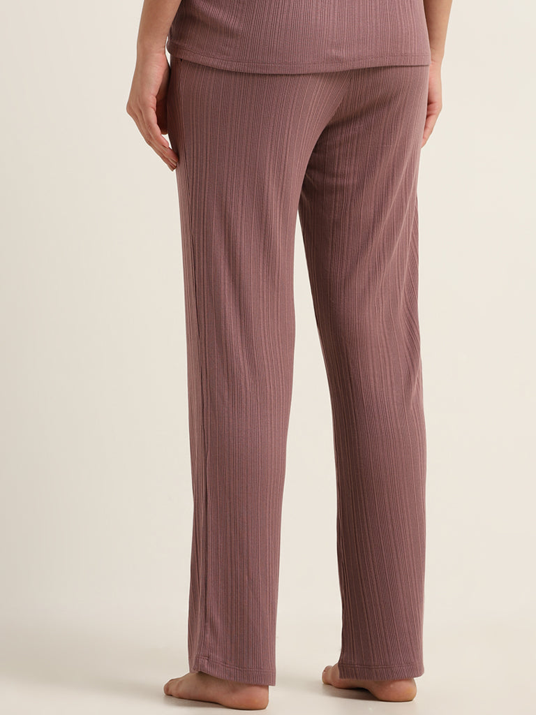 Wunderlove Dark Mauve Ribbed Mid Rise Pyjamas