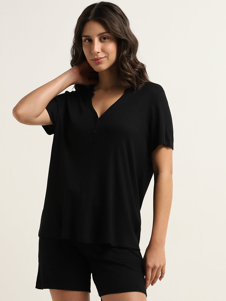 Wunderlove Black Ribbed Supersoft Top