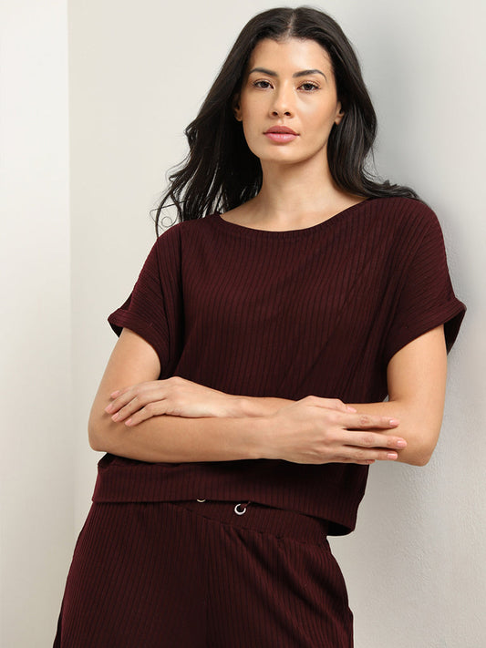 Wunderlove Brown Ribbed Textured Top