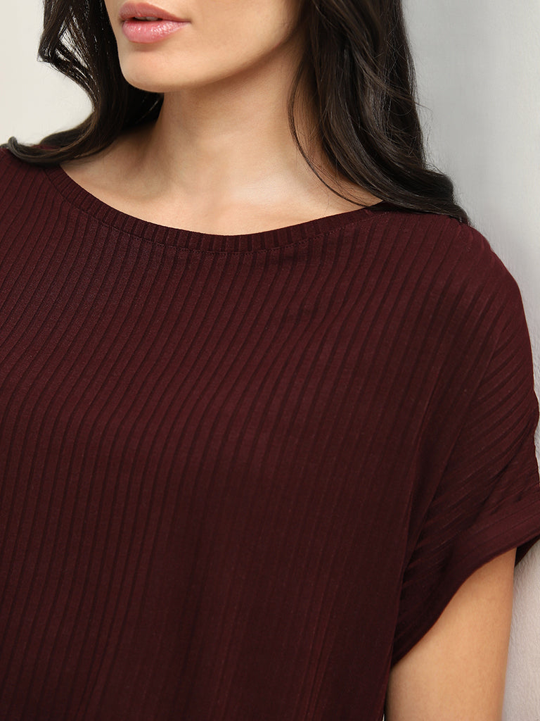 Wunderlove Brown Ribbed Textured Top