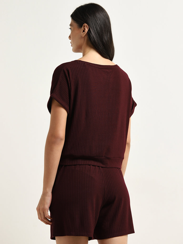 Wunderlove Brown Ribbed Textured Top