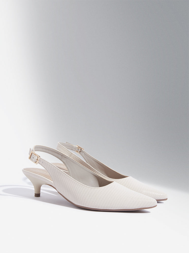 LUNA BLU Ivory Slingback Kitten Heel Mules