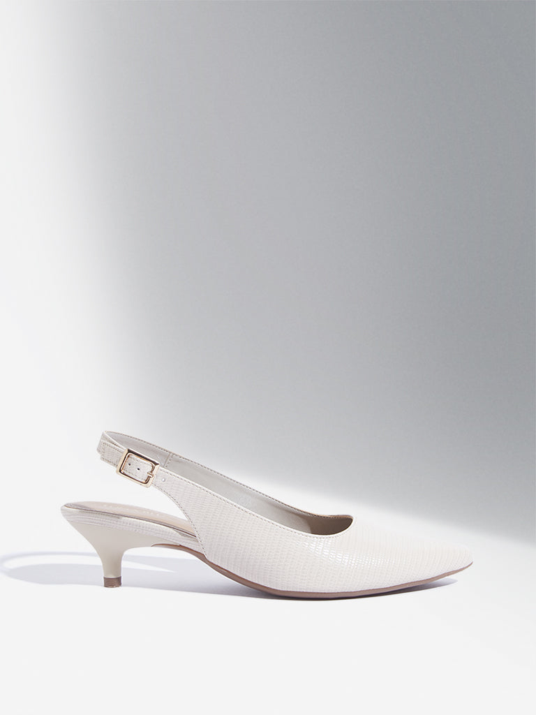 LUNA BLU Ivory Slingback Kitten Heel Mules