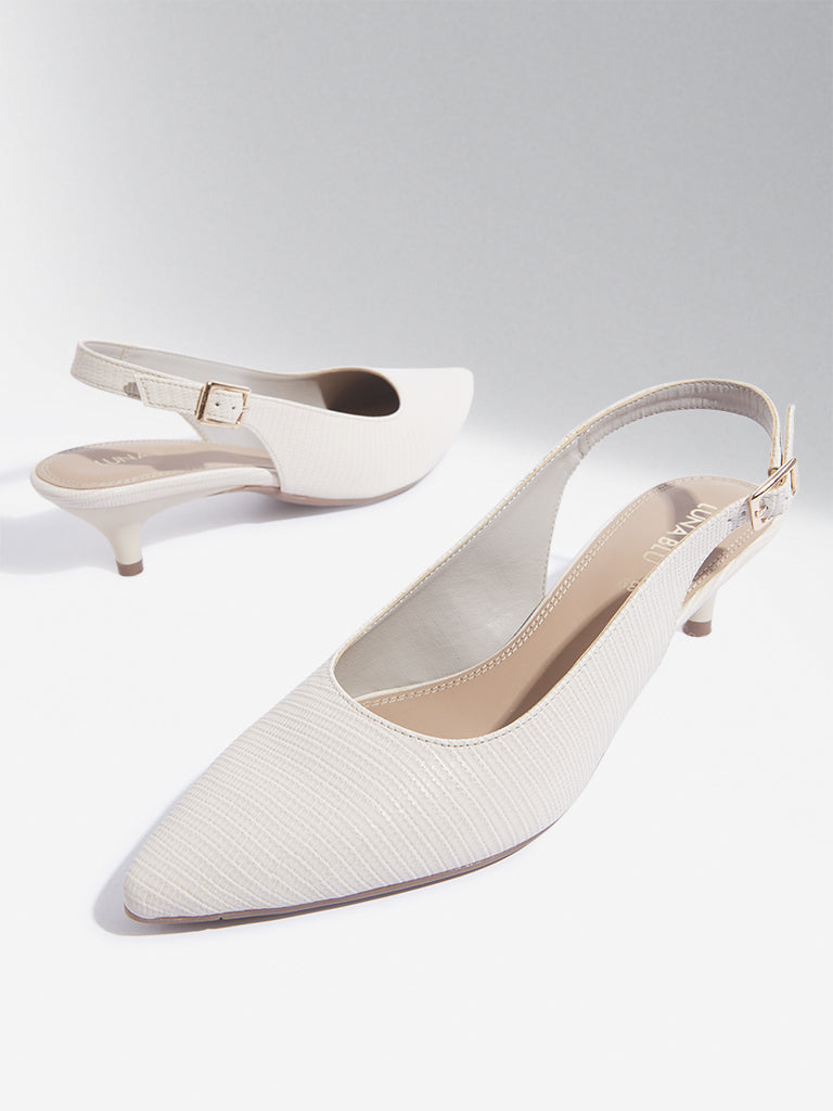 LUNA BLU Ivory Slingback Kitten Heel Mules