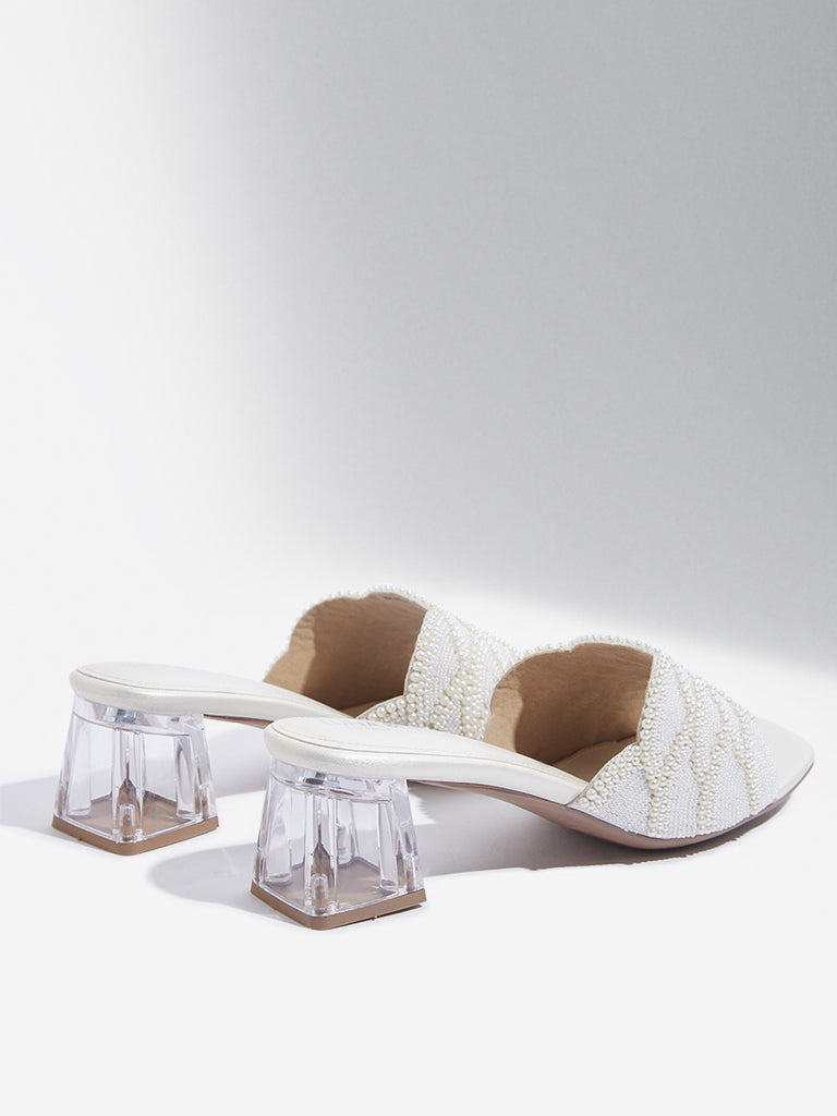 LUNA BLU White Pearlescent Heel Sandals