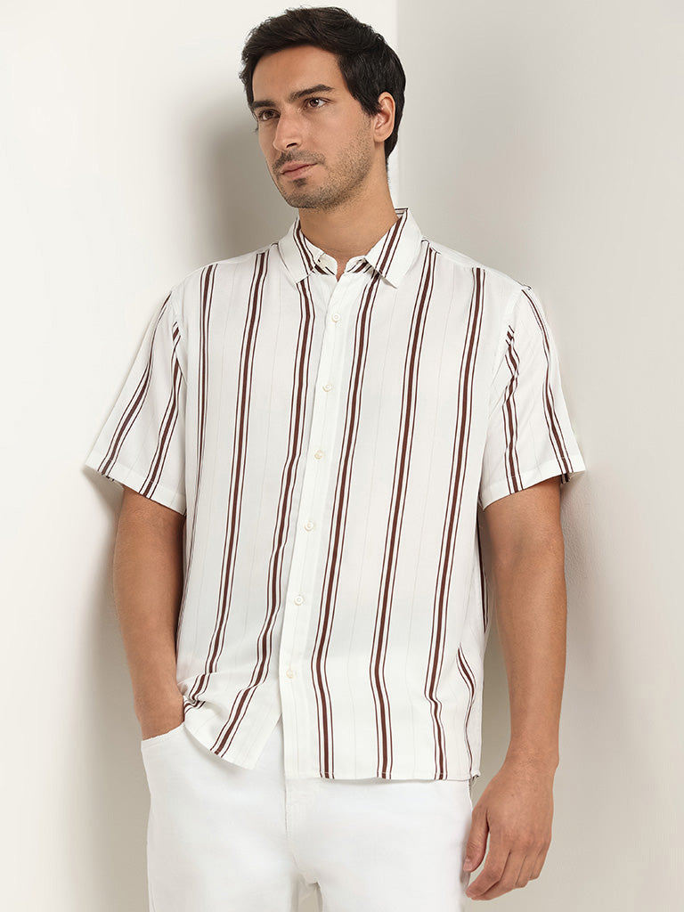 Ascot Brown Striped Relaxed Fit Shirt