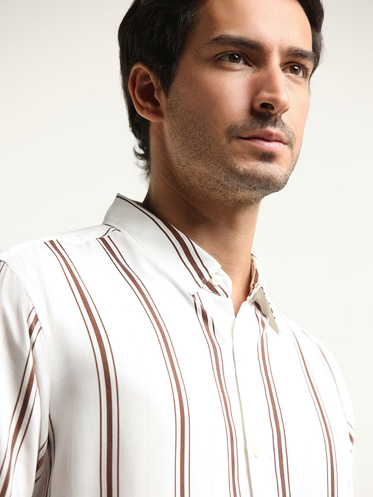 Ascot Brown Striped Relaxed Fit Shirt