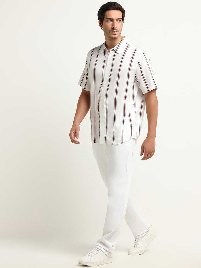 Ascot Brown Striped Relaxed Fit Shirt