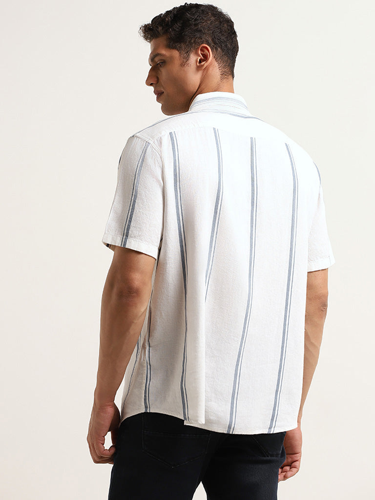 Ascot White Striped Relaxed Fit Blended Linen Shirt