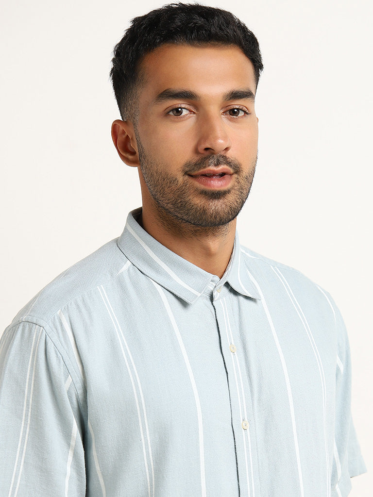 Ascot Teal Striped Relaxed Fit Shirt