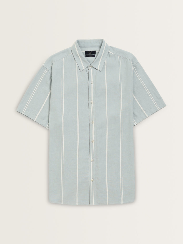 Ascot Teal Striped Relaxed Fit Shirt