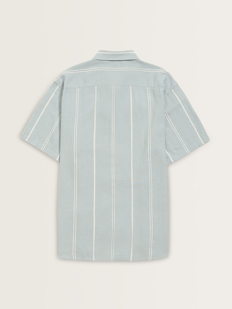 Ascot Teal Striped Relaxed Fit Shirt