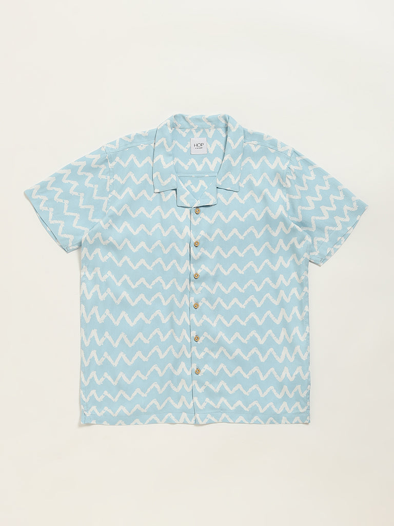 HOP Kids Blue Chevron Printed Shirt