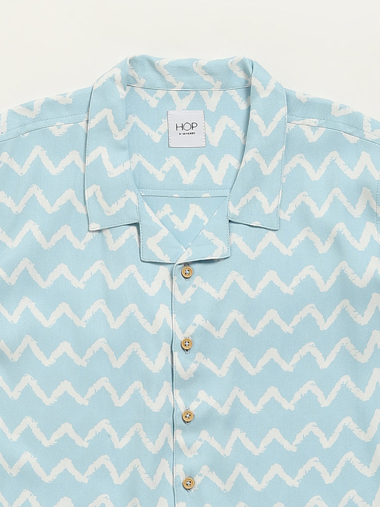 HOP Kids Blue Chevron Printed Shirt