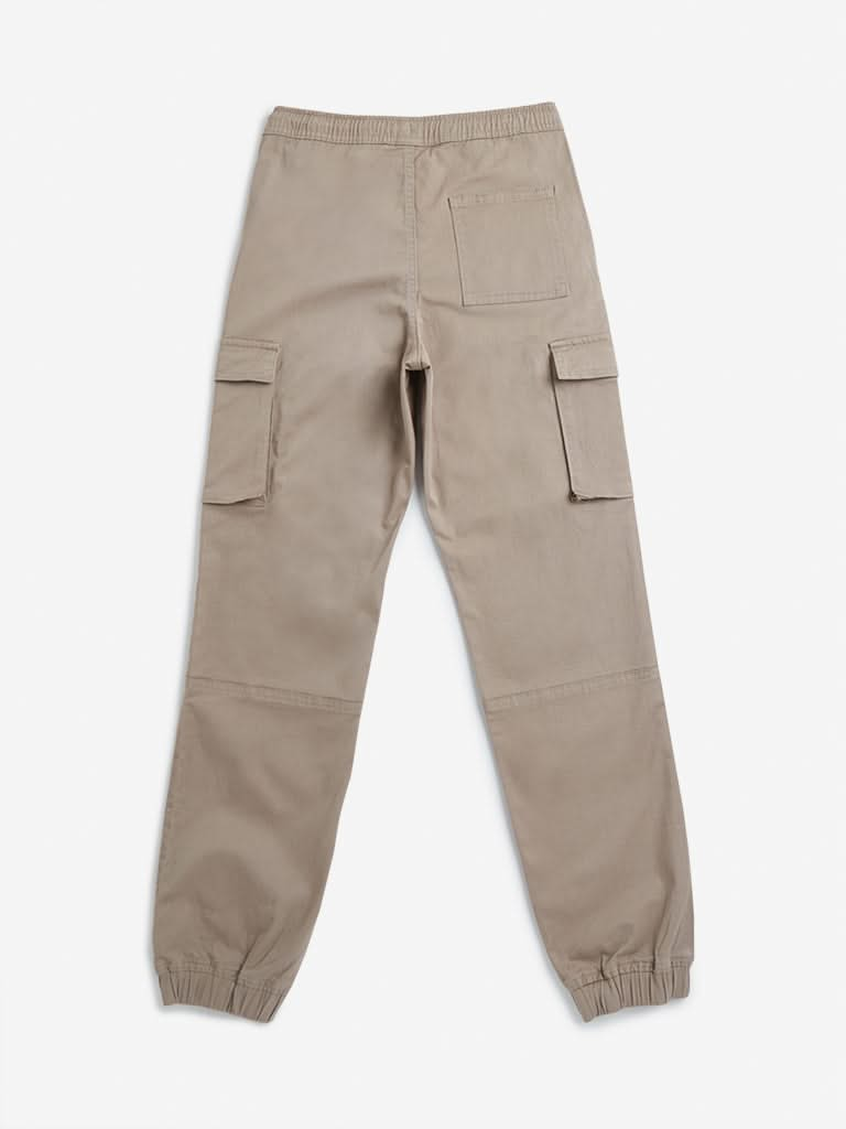 Y&F Kids Taupe Cargo-Style Mid-Rise Joggers