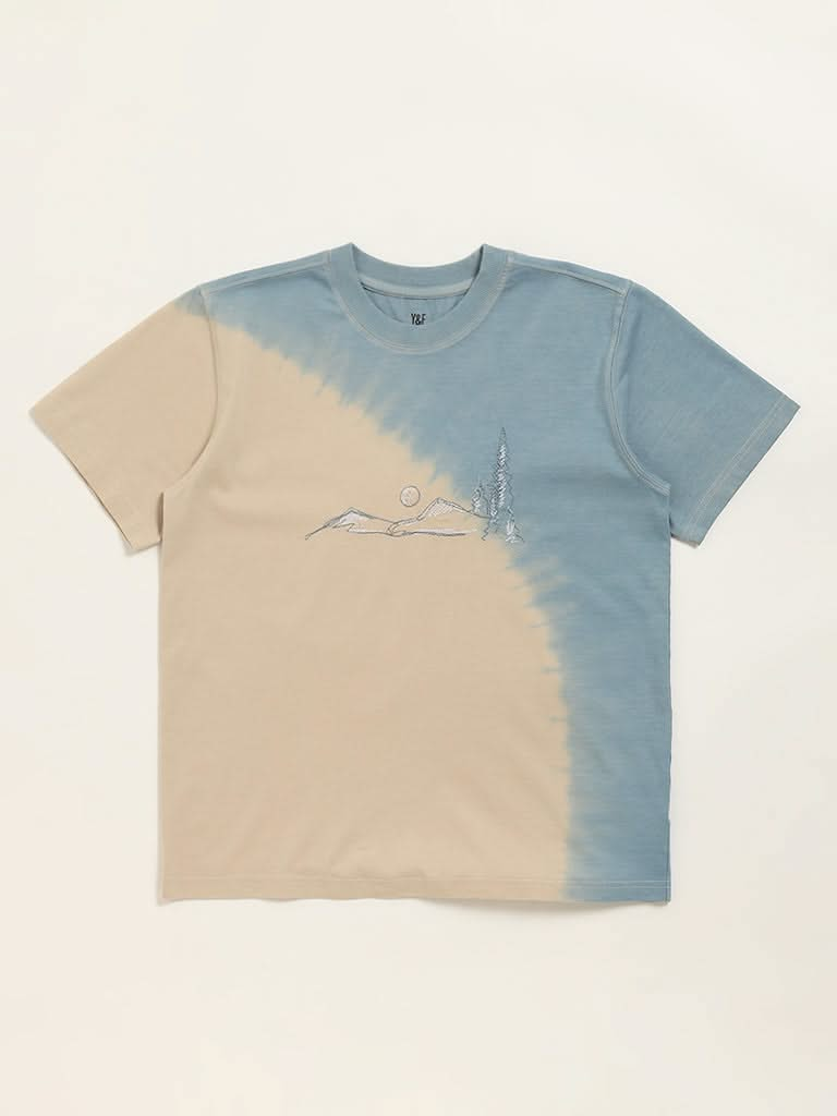 Y&F Kids Blue Tie-Dye Printed T-Shirt