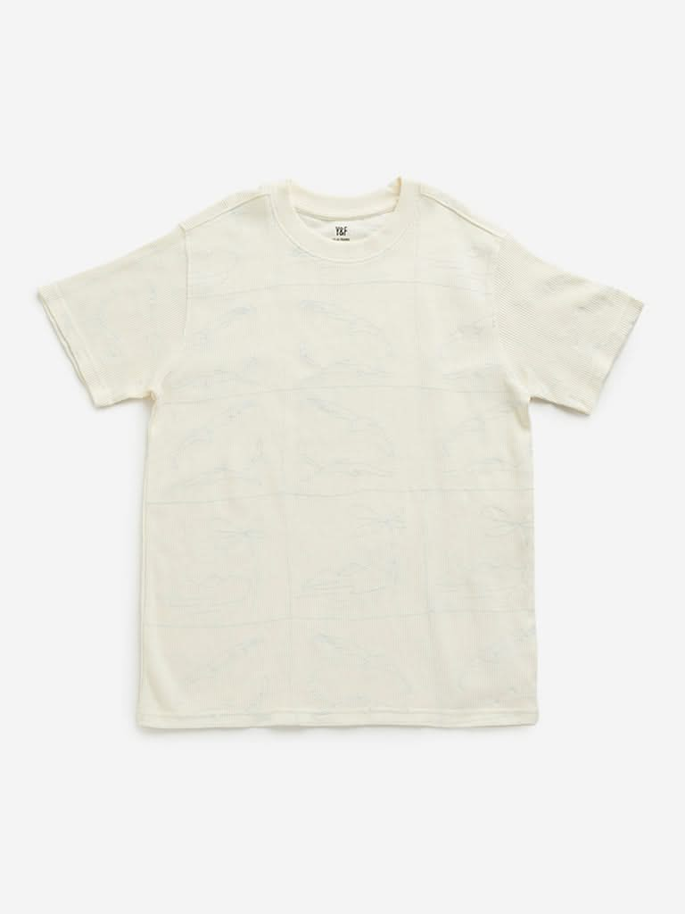 Y&F Kids Off-White Knit-Textured T-Shirt