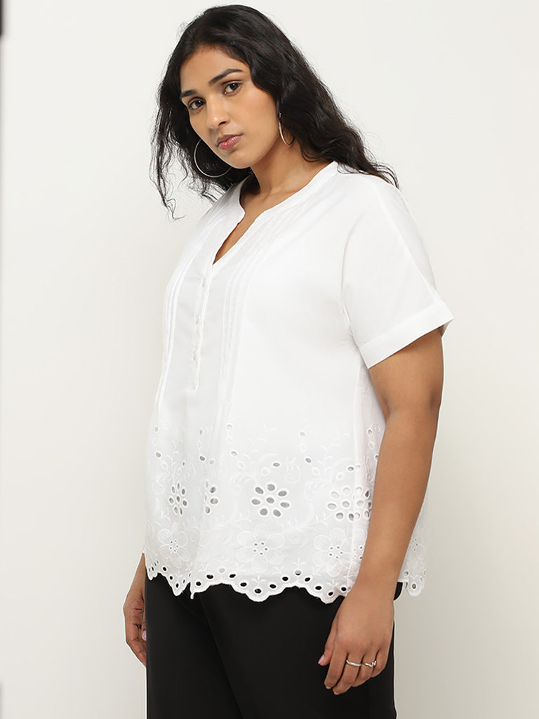 Gia White Schiffli Design Cotton Blouse